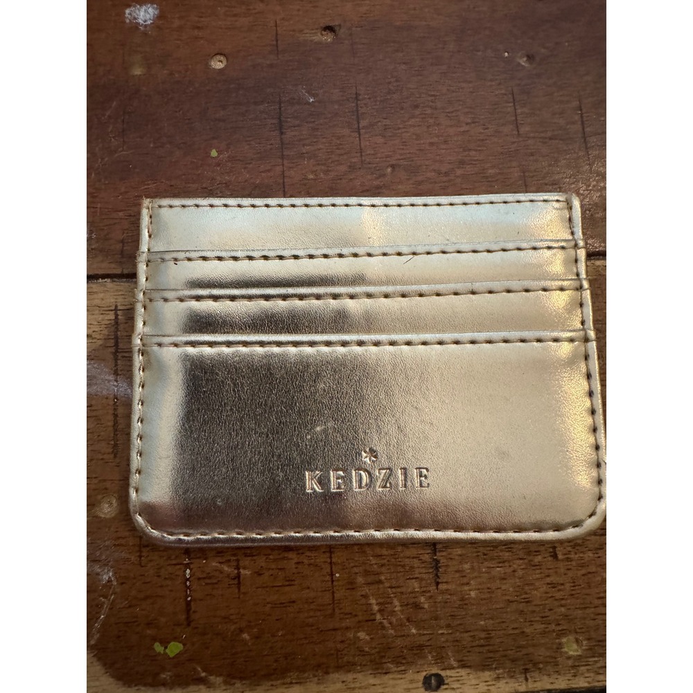 Kedzie Metallic Gold Slim Card Holder Wallet with ID Window and Floral Lining